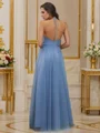 A-Line/Princess Tulle Ruched Halter Sleeveless Floor-Length Bridesmaid Dresses