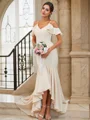 Trumpet/Mermaid Stretch Crepe Ruffles V-neck Sleeveless Asymmetrical Bridesmaid Dresses