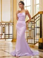 Sheath/Column Ruched Square Sleeveless Sweep Train Bridesmaid Dresses