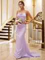 Sheath/Column Ruched Square Sleeveless Sweep Train Bridesmaid Dresses