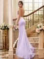 Sheath/Column Ruched Square Sleeveless Sweep Train Bridesmaid Dresses