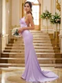 Sheath/Column Ruched Square Sleeveless Sweep Train Bridesmaid Dresses