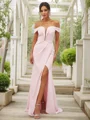 Sheath/Column Stretch Crepe Ruched Off-the-Shoulder Sleeveless Sweep Train Bridesmaid Dresses