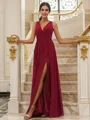 A-Line/Princess Chiffon Ruffles V-neck Sleeveless Floor-Length Bridesmaid Dresses