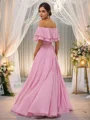 A-Line/Princess Chiffon Ruffles Off-the-Shoulder Sleeveless Floor-Length Bridesmaid Dresses