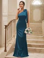 Sheath/Column Silk like Satin Bowknot One-Shoulder Sleeveless Floor-Length Bridesmaid Dresses