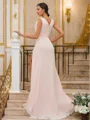 A-Line/Princess Chiffon Ruched V-neck Sleeveless Sweep Train Bridesmaid Dresses
