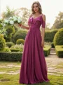 A-Line/Princess Chiffon Ruffles V-neck Sleeveless Floor-Length Bridesmaid Dresses