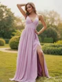 A-Line/Princess Chiffon Ruffles V-neck Sleeveless Floor-Length Bridesmaid Dresses