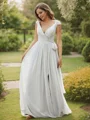 A-Line/Princess Chiffon Ruffles V-neck Sleeveless Floor-Length Bridesmaid Dresses