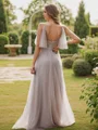 A-Line/Princess Tulle Ruffles V-neck Sleeveless Floor-Length Bridesmaid Dresses