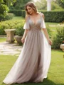 A-Line/Princess Tulle Ruffles V-neck Sleeveless Floor-Length Bridesmaid Dresses