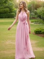 A-Line/Princess Chiffon Ruffles Halter Sleeveless Sweep Train Bridesmaid Dresses