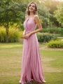 A-Line/Princess Chiffon Ruffles Halter Sleeveless Sweep Train Bridesmaid Dresses