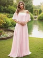 A-Line/Princess Chiffon Ruffles Off-the-Shoulder Short Sleeves Sweep Train Bridesmaid Dresses