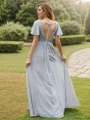A-Line/Princess Chiffon Ruffles V-neck Short Sleeves Floor-Length Bridesmaid Dresses
