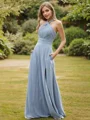 A-Line/Princess Chiffon Ruched Halter Sleeveless Sweep Train Bridesmaid Dresses