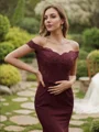 Sheath/Column Stretch Crepe Applique Off-the-Shoulder Sleeveless Sweep Train Bridesmaid Dresses