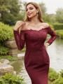 Sheath/Column Stretch Crepe Applique Off-the-Shoulder Long Sleeves Sweep Train Bridesmaid Dresses