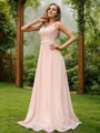 A-Line/Princess Chiffon Lace V-neck Sleeveless Floor-Length Bridesmaid Dresses