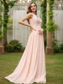 A-Line/Princess Chiffon Lace V-neck Sleeveless Floor-Length Bridesmaid Dresses