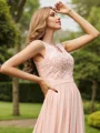A-Line/Princess Chiffon Lace V-neck Sleeveless Floor-Length Bridesmaid Dresses