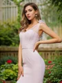 Trumpet/Mermaid Stretch Crepe Ruched V-neck Sleeveless Sweep Train Bridesmaid Dresses
