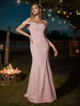 Sheath/Column Stretch Crepe Ruffles Off-the-Shoulder Sleeveless Sweep Train Bridesmaid Dresses