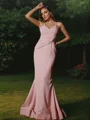 Sheath/Column Stretch Crepe Ruched V-neck Sleeveless Floor-Length Bridesmaid Dresses
