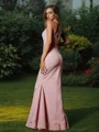 Sheath/Column Stretch Crepe Ruched V-neck Sleeveless Floor-Length Bridesmaid Dresses