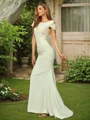 Sheath/Column Stretch Crepe Ruched Scoop Short Sleeves Sweep Train Bridesmaid Dresses