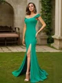 Sheath/Column Jersey Ruffles Straps Sleeveless Sweep Train Bridesmaid Dresses