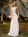 Sheath/Column Charmeuse Ruched Spaghetti Straps Sleeveless Sweep Train Bridesmaid Dresses