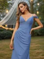 Sheath/Column Chiffon Ruched V-neck Sleeveless Floor-Length Bridesmaid Dresses