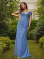 Sheath/Column Chiffon Ruched V-neck Sleeveless Floor-Length Bridesmaid Dresses