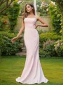 Sheath/Column Stretch Crepe Ruched Strapless Sleeveless Sweep Train Bridesmaid Dresses