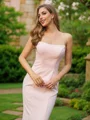 Sheath/Column Stretch Crepe Ruched Strapless Sleeveless Sweep Train Bridesmaid Dresses