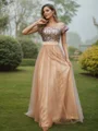 A-Line/Princess Tulle Sequin Off-the-Shoulder Sleeveless Floor-Length Bridesmaid Dresses