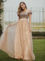 A-Line/Princess Tulle Sequin Off-the-Shoulder Sleeveless Floor-Length Bridesmaid Dresses