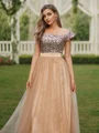 A-Line/Princess Tulle Sequin Off-the-Shoulder Sleeveless Floor-Length Bridesmaid Dresses