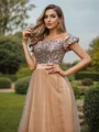 A-Line/Princess Tulle Sequin Off-the-Shoulder Sleeveless Floor-Length Bridesmaid Dresses