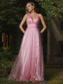 A-Line/Princess Tulle Ruffles V-neck Sleeveless Sweep Train Bridesmaid Dresses