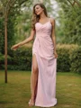 A-Line/Princess Stretch Crepe Ruched V-neck Sleeveless Sweep Train Bridesmaid Dresses