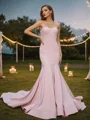 Trumpet/Mermaid Stretch Crepe Bowknot Sweetheart Sleeveless Sweep Train Bridesmaid Dresses