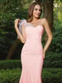Sheath/Column Stretch Crepe Ruched One-Shoulder Sleeveless Tea-Length Bridesmaid Dresses