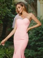 Sheath/Column Stretch Crepe Ruched One-Shoulder Sleeveless Tea-Length Bridesmaid Dresses