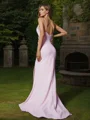 Sheath/Column Stretch Crepe Ruched V-neck Sleeveless Sweep Train Bridesmaid Dresses