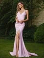 Sheath/Column Stretch Crepe Ruched V-neck Sleeveless Sweep Train Bridesmaid Dresses