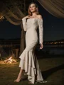 Trumpet/Mermaid Stretch Crepe Lace Off-the-Shoulder Long Sleeves Asymmetrical Bridesmaid Dresses