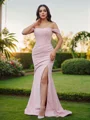 Sheath/Column Stretch Crepe Ruched Off-the-Shoulder Sleeveless Sweep Train Bridesmaid Dresses